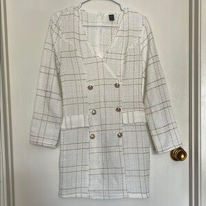 SHEIN White Plaid Long Sleeve Dress (4)